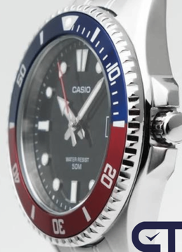 CASIO MDV-10D-1A3 — спортивные часы с чёрным циферблатом и безелем «Pepsi»