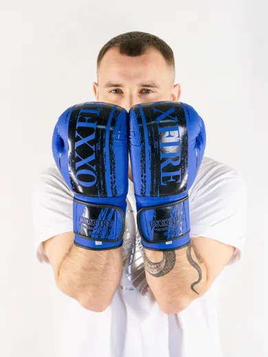 Боксерские перчатки OXXFIRE Muay Thai PRO, PVC,  синий/черный
