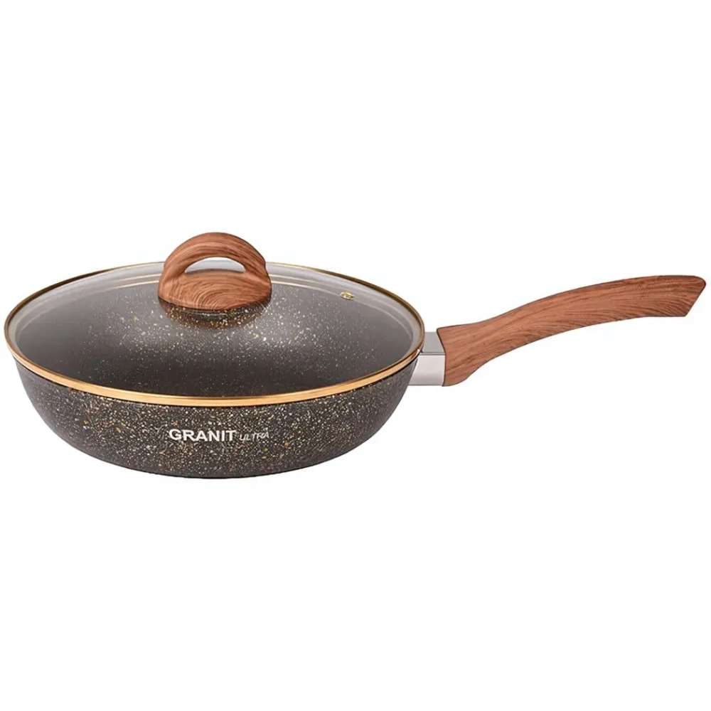 Сковорода 26*6,5см с ручкой и стекл. крышкой «Granit ultra» (black-gold) сгбг261а