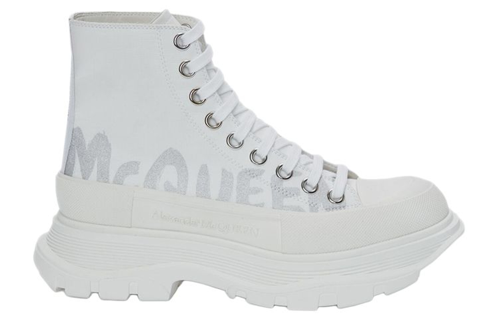 Alexander McQueen Tread Slick Boot Graffiti White Silver Women"s