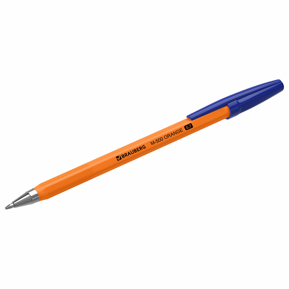 Ручки шариковые BRAUBERG "M-500 ORANGE", НАБОР 4 шт., СИНИЕ, узел 0,7 мм, линия письма 0,35 мм, 143950