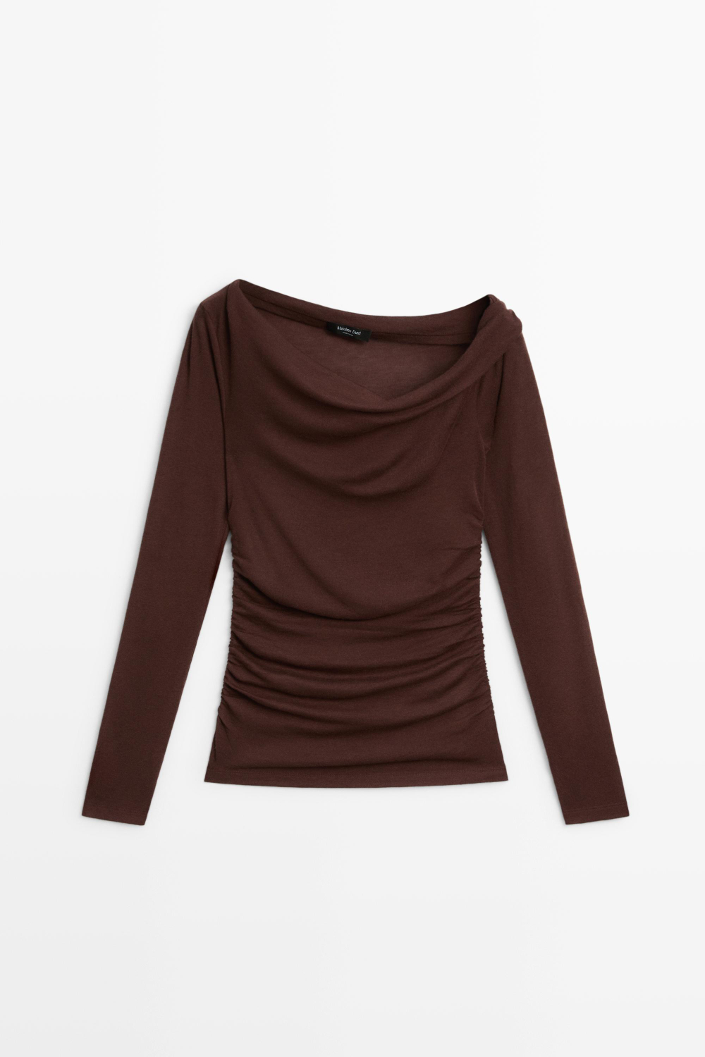 Massimo Dutti Асимметричный топ из струящейся ткани с длинными рукавами, бордо