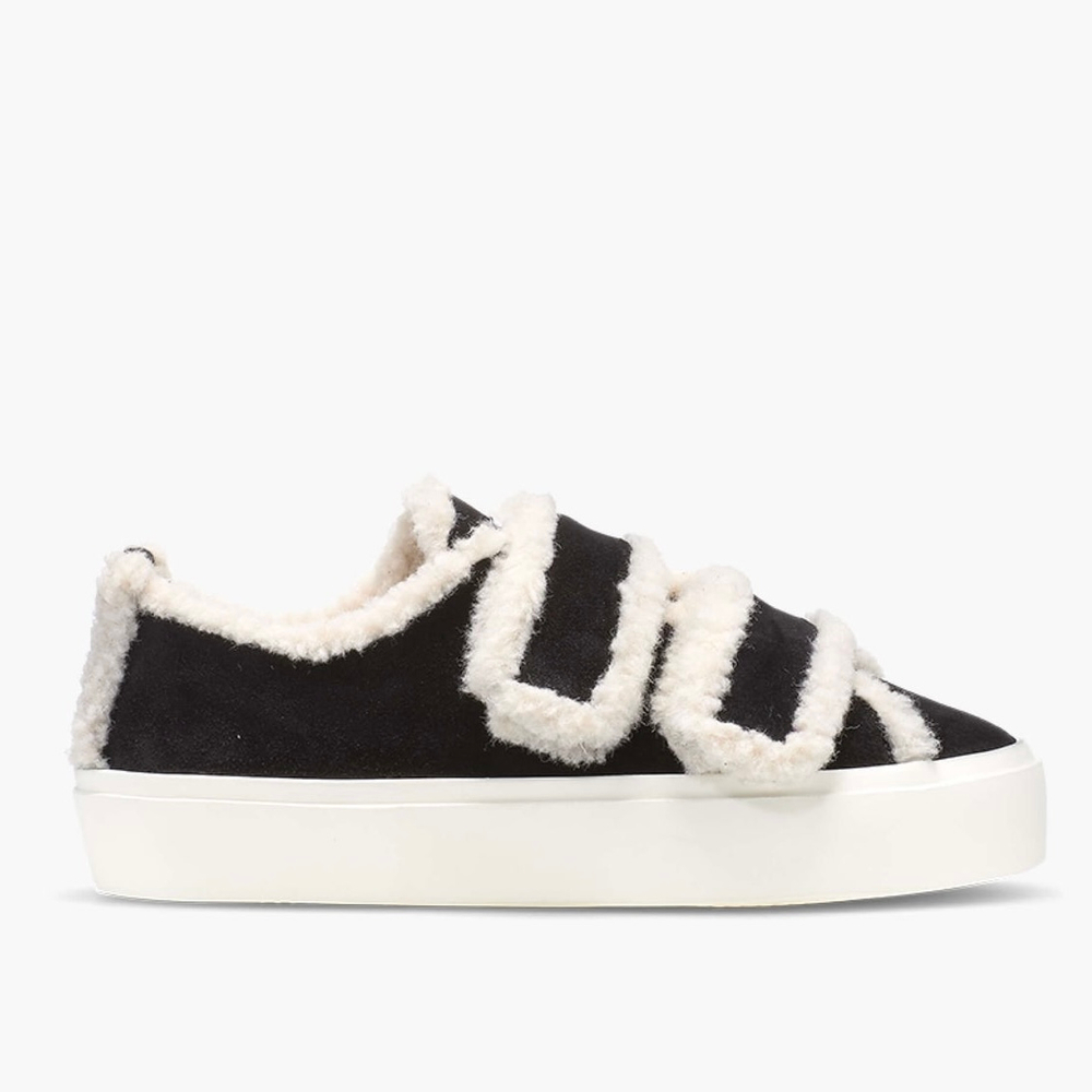 Замшевые кеды INUIKII Shearling Low Velcro Black на меху