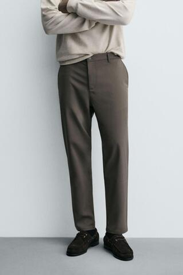 ZARA БРЮКИ SLIM FIT COMFORT, СЕРО-КОРИЧНЕВЫЙ