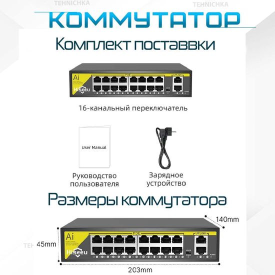 Коммутатор F1620GBL-A, 16POE*10/100Mbps + 2Uplink*10/100/1000Mbps, 250W