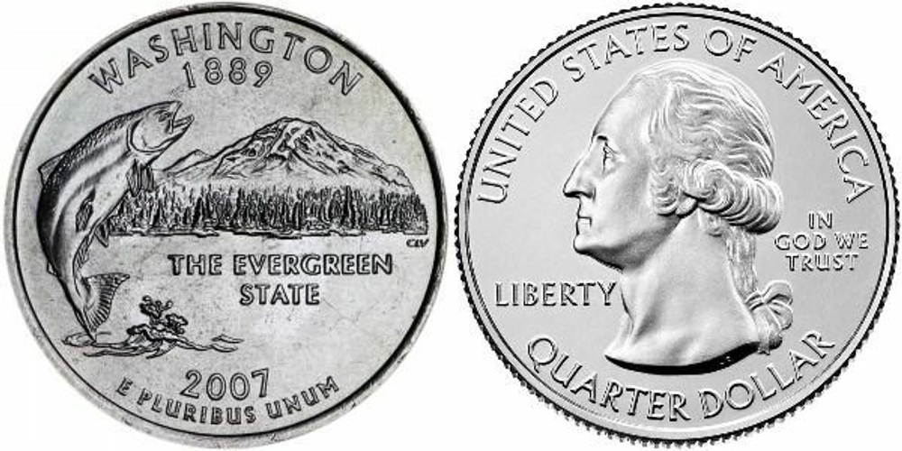 США 25 центов 2007 D Штат Вашингтон UNC