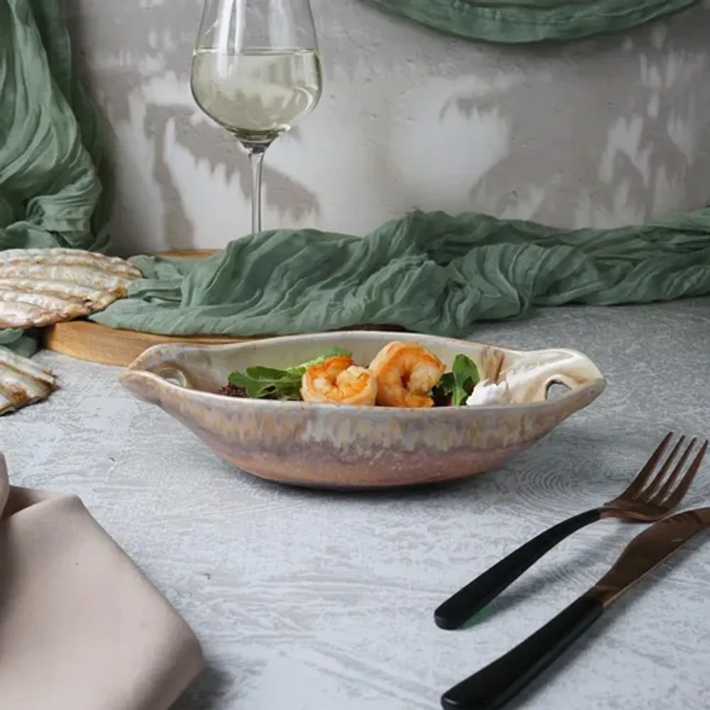 Блюдо овальное 24*12,5 см h5,5 см 210 мл для закусок Pearl Sea Stone с ручками Frutti di Mare [4]