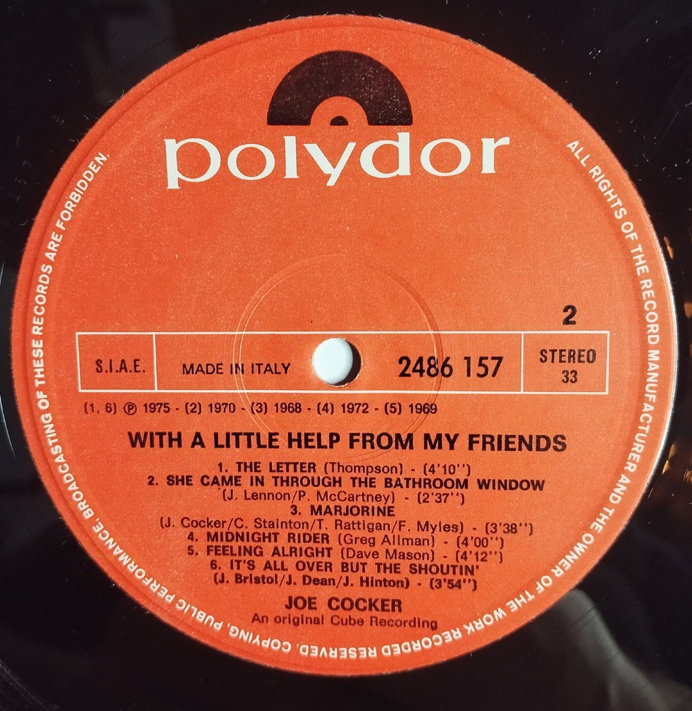Винтажная виниловая пластинка LP Joe Cocker With A Little Help From My Friends (Italy 1980)