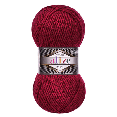 Пряжа Alize (Ализе) Superlana Midi / уп.5 мот. по 100 г, 170м, 390 вишня А