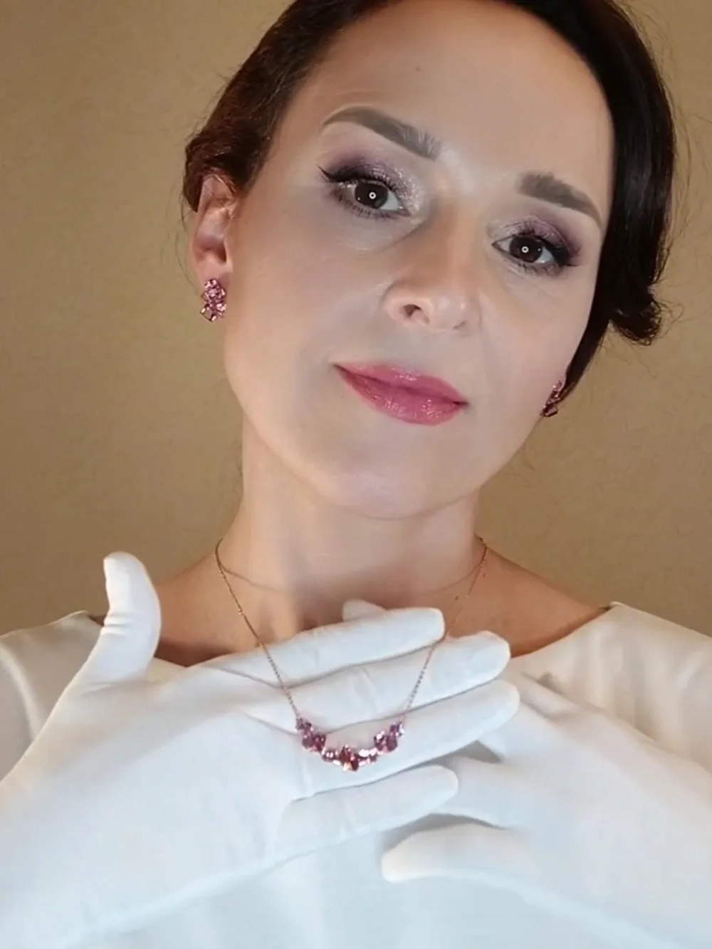 Колье дуга Мираж с розовыми кристаллами Swarovski