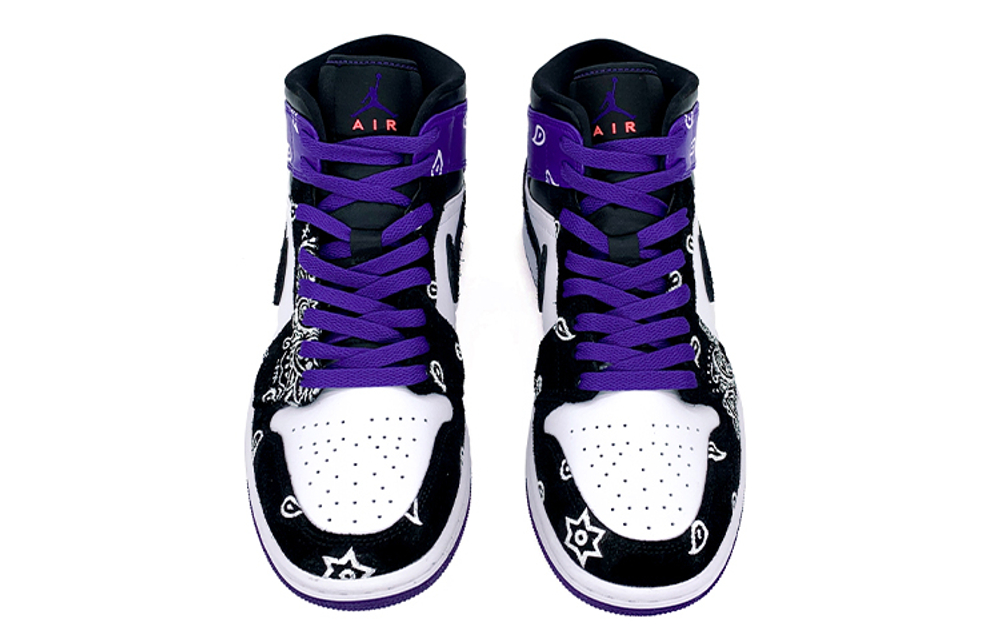 Jordan Air Jordan 1 Mid SE Mid top Vintage Basketball Shoes Unisex Black White Purple