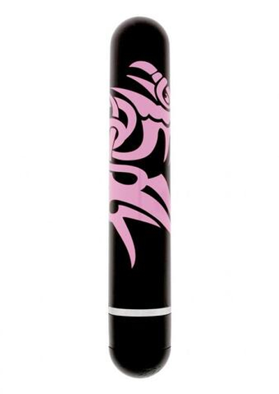 Чёрный вибратор с принтом Lovers Ink Tattoo - 11,5 см.