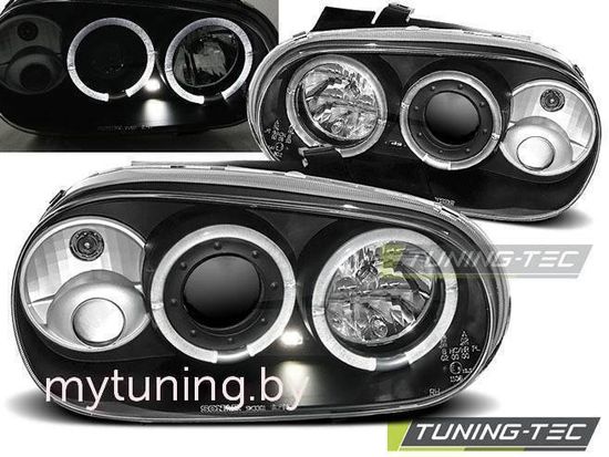 Передние фары VW Golf 4 angel eyes black