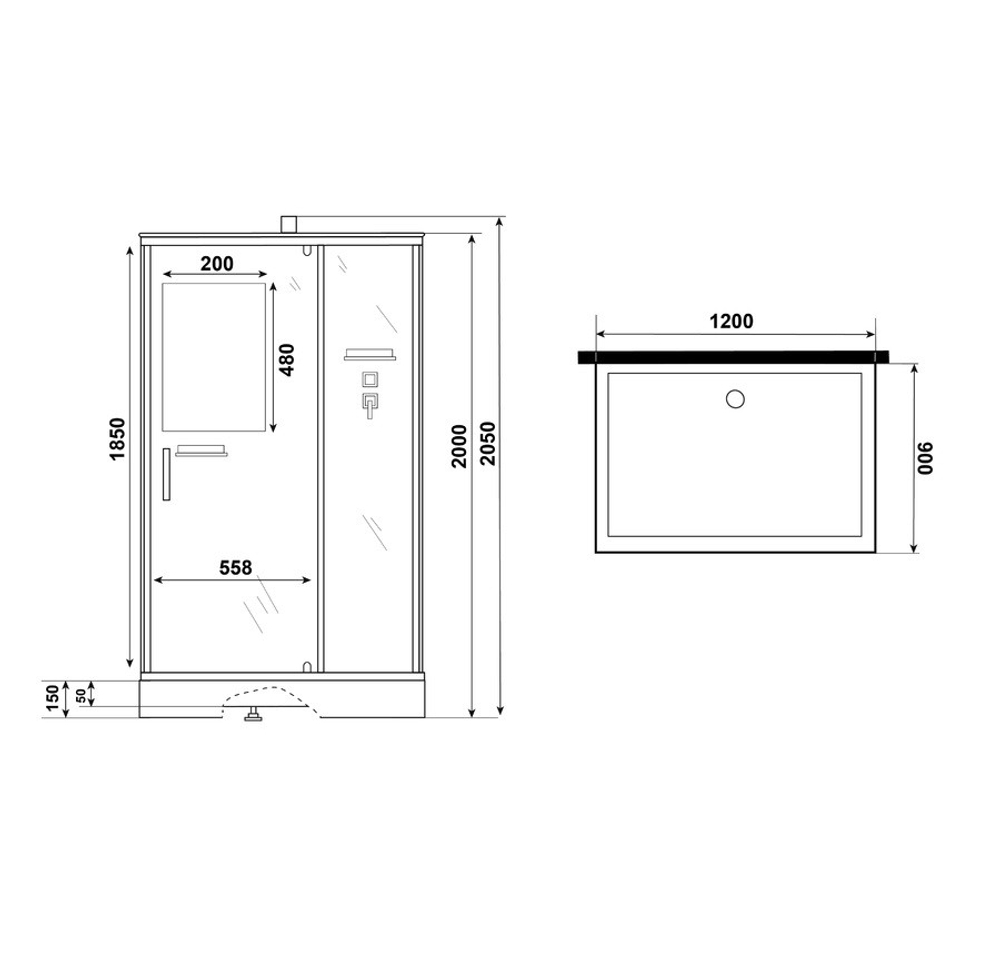 Душевая кабина Niagara Standart ST120/90/15Q/BK (120х90х200) прямоугольник,поддон 15см,распашная,проф.белый,без крыши,3 места