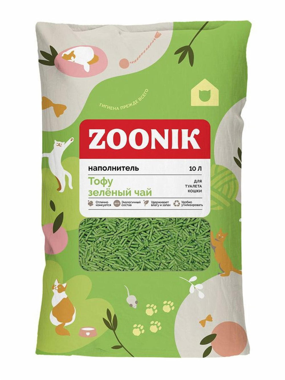 ZOONIK Наполнитель комкующийся для кошачьего туалета Тофу-Зеленый чай