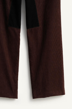 ZARA КОНТРАСТНЫЕ ВЕЛЬВЕТОВЫЕ БРЮКИ СВОБОДНОГО КРОЯ, КОРИЧНЕВЫЙ