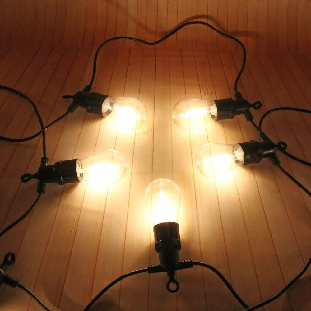 Гирлянда для улицы 5м 10 ламп LED «Filament» чёрный провод, 1 режим, 220V, IP-65, Теплый белый (возможность соединения)