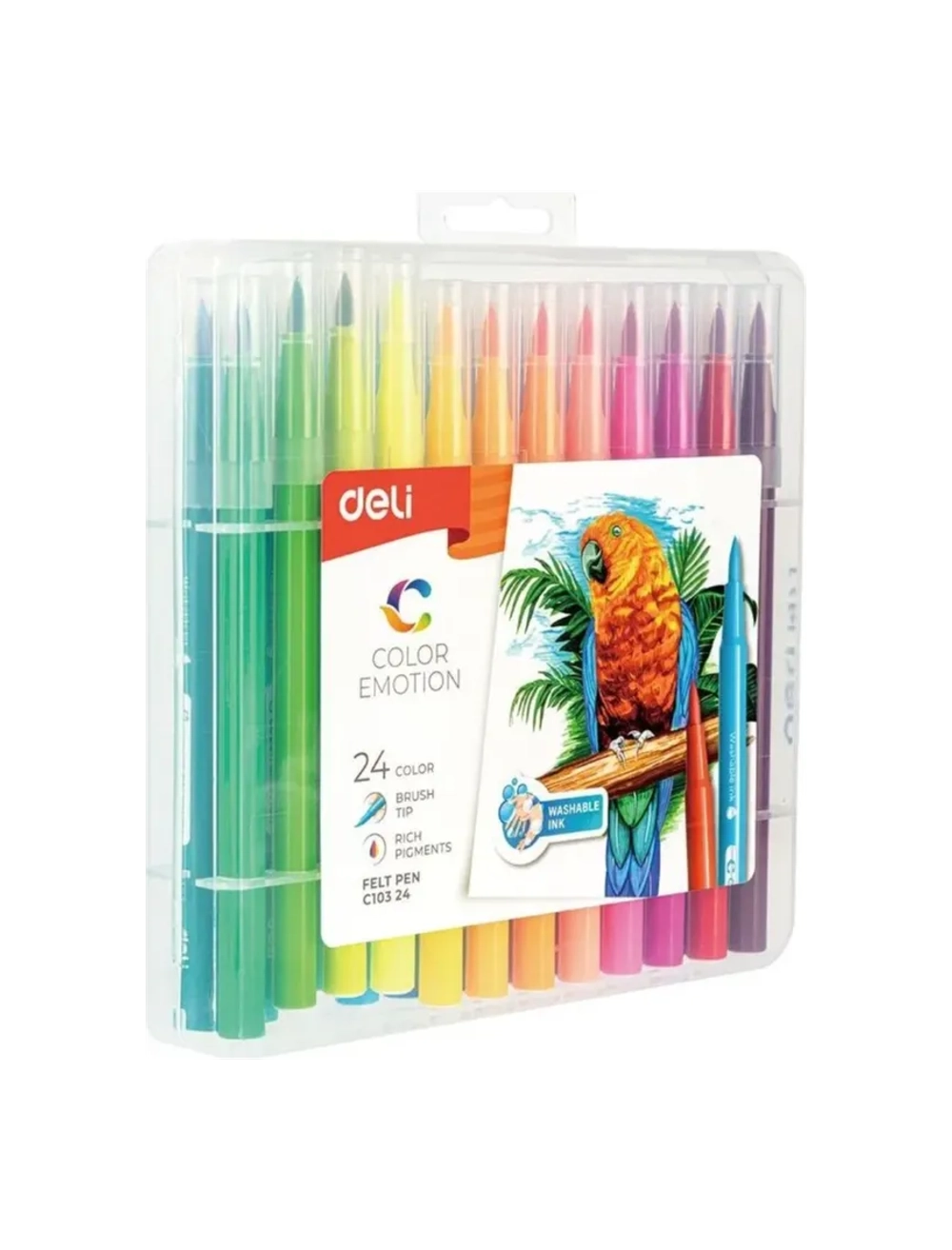 Фломастеры 24цв. Deli Color Emotion кисть, смываемые, пластиковый пенал EC10324