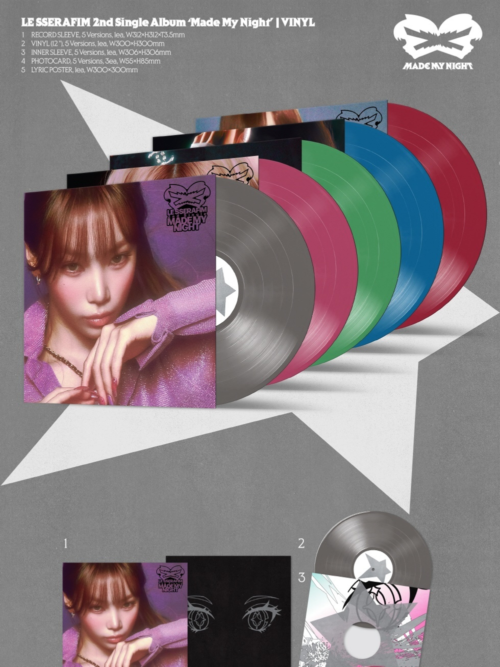 (ПРЕДЗАКАЗ) Альбом LE SSERAFIM - MADE MY NIGHT 2nd Single Album VINYL 5 Version SET