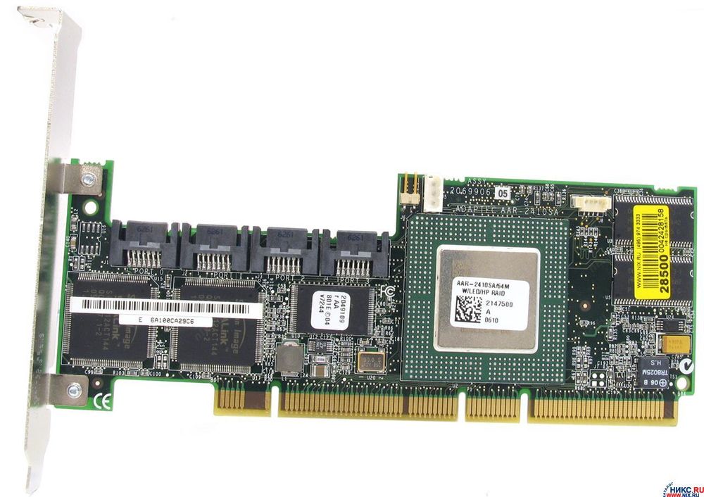 Контроллер Adaptec SATA, RAID 0,1,5,10,JBOD, 4channel, 64MB, PCI64 AAR-2410SA OEM