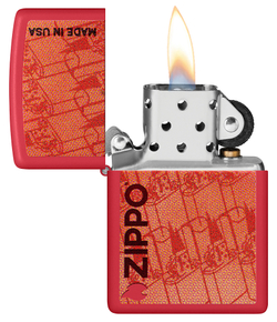 Зажигалка ZIPPO Made in USA Design с покрытием Red Matte, латунь/сталь, красная, 38x13x57 мм, шт