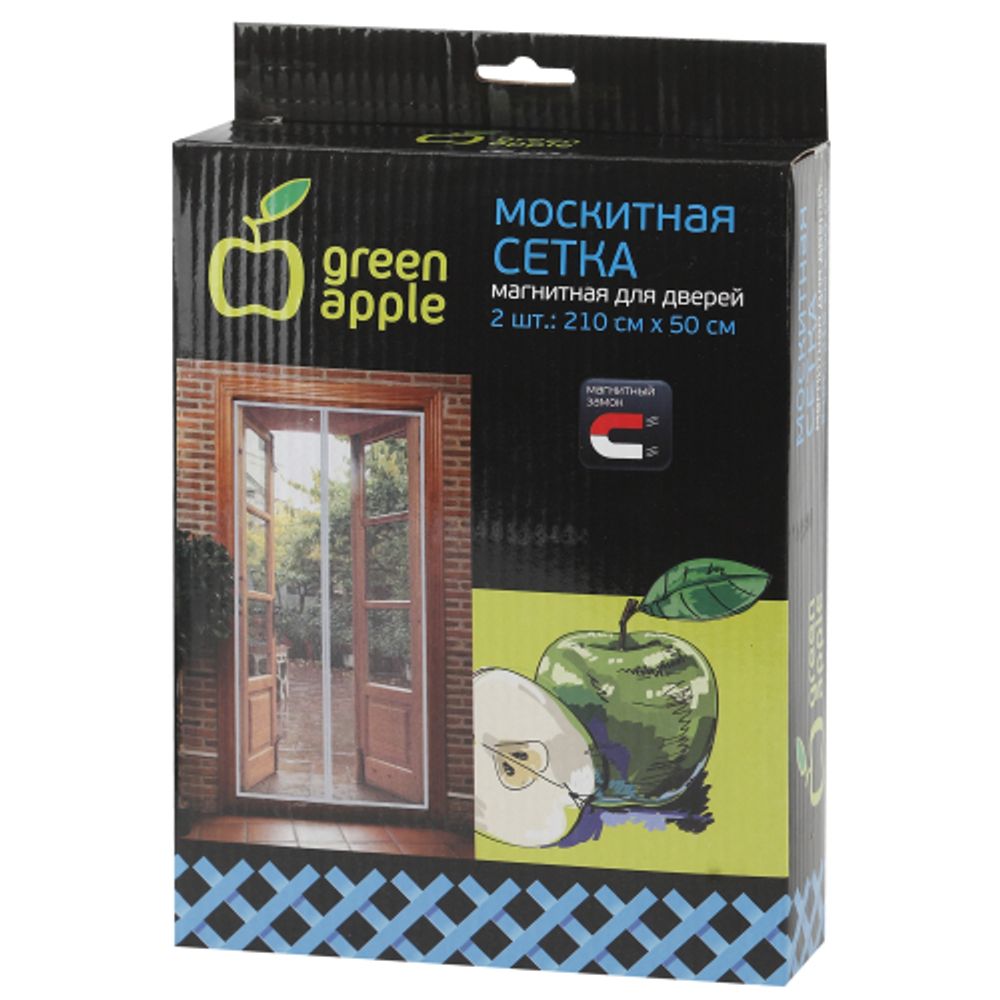 GBN007 GREEN APPLE Магнитная сетка на дверь 2штx210смx50см, магнитный замок, 12шт липучка крепежная | GREEN APPLE