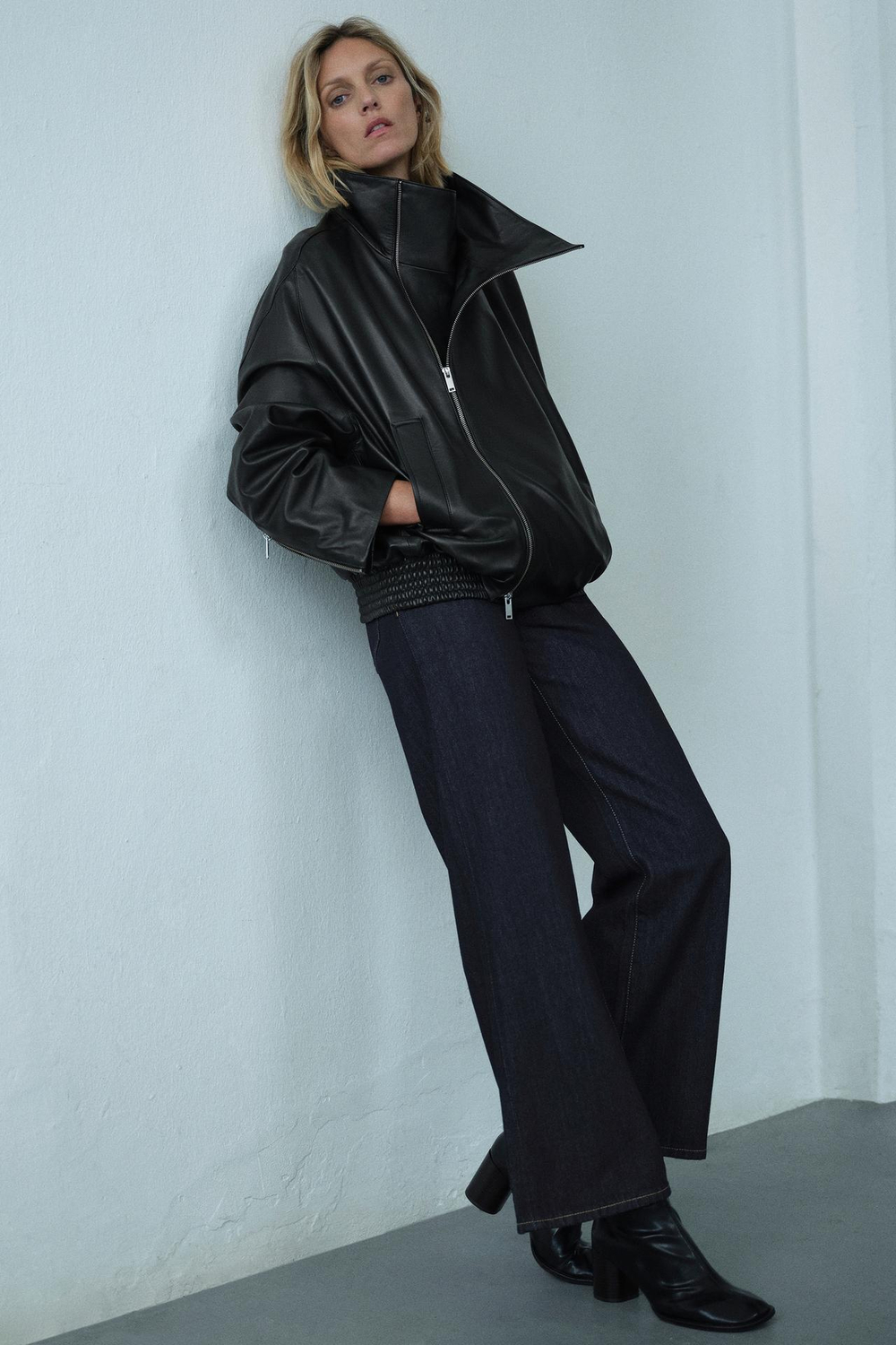 ZARA КУРТКА ИЗ 100% КОЖИ НА МЕТАЛЛИЧЕСКОЙ МОЛНИИ — ZW COLLECTION, ЧЕРНЫЙ