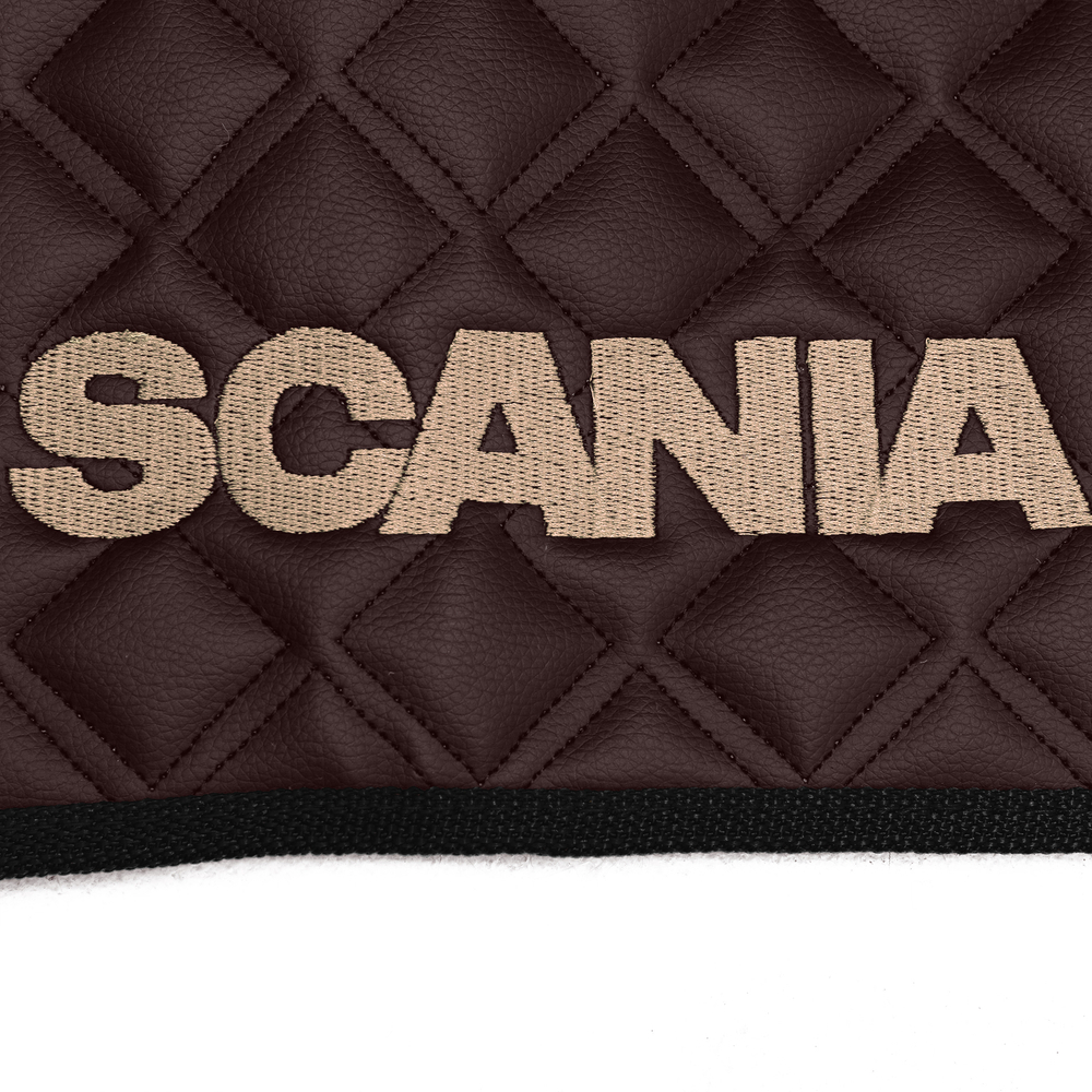 Ковры SCANIA 5 серии R (автомат), (экокожа, коричневый, черный кант, бежевая вышивка)
