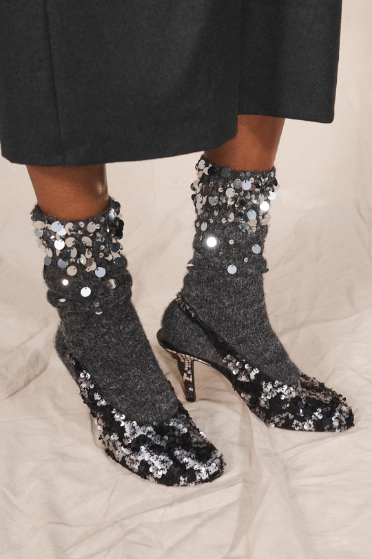 ZARA ОДНОТОННЫЕ НОСКИ С ПАЙЕТКАМИ - LIMITED EDITION, СЕРЫЙ