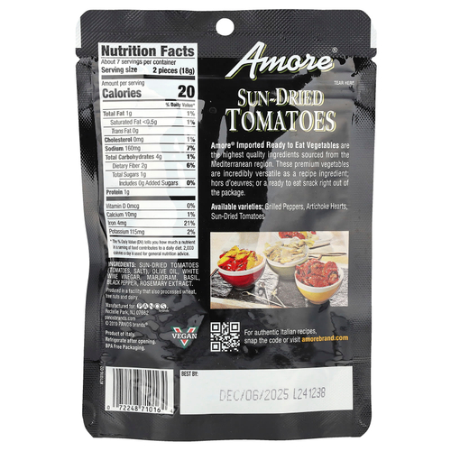 Amore, Вяленые томаты, с добавлением трав, 125 г (4,4 унции)