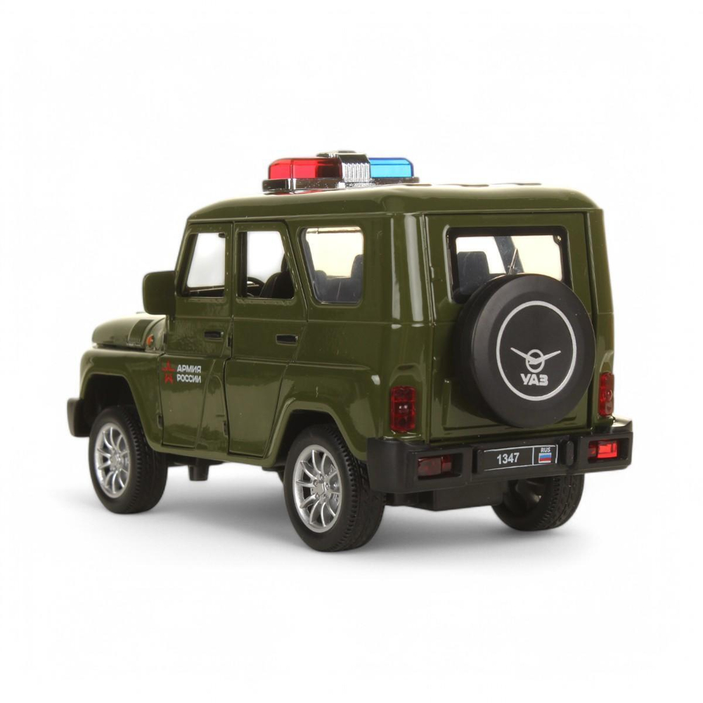 Модель ин. мет. "Uaz Hunter. Армия России" 17см, свет-звук, двер, зел, коробка HUNTER-124SL-GNAR (Техно