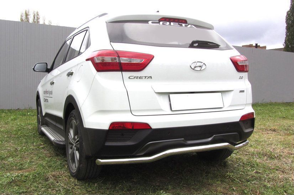 Защита заднего бампера (нержавейка) Hyundai Creta 4WD (2016-2021) d57 скоба (черный)