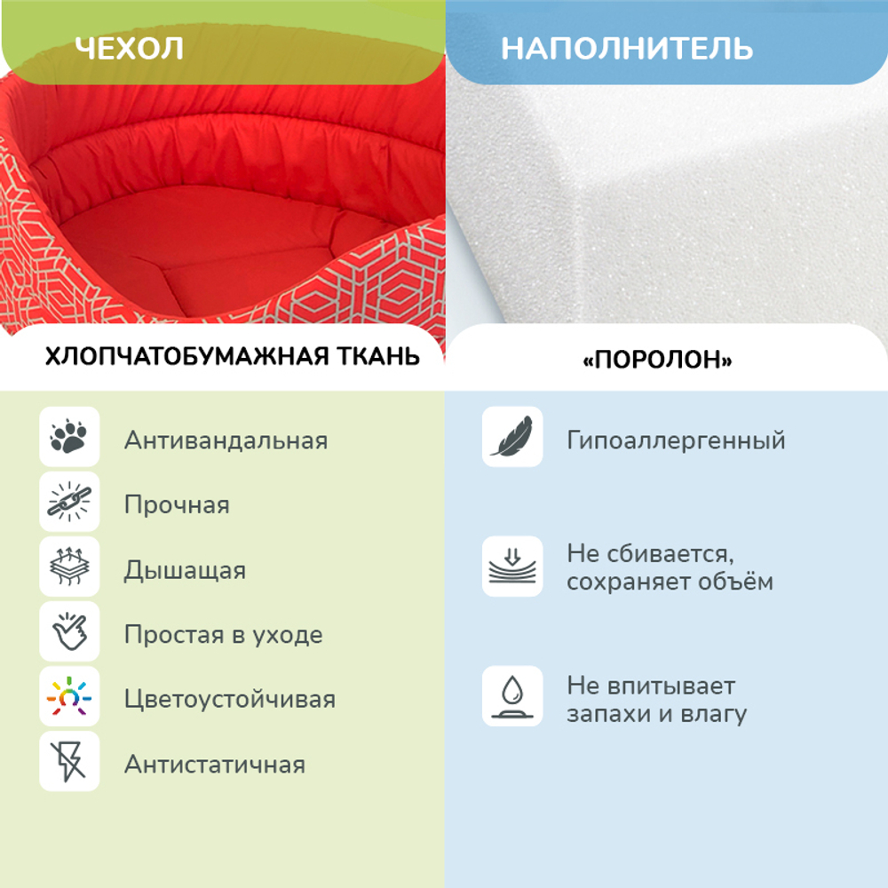 Лежанка ZOOEXPRESS "Геометрия" бязь, коралловая