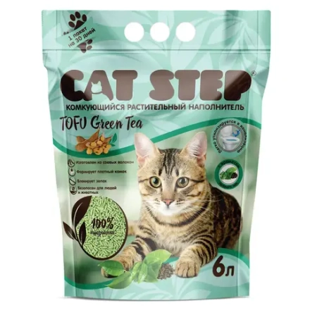 Наполнитель растительный комкующийся Cat Step Tofu Green Tea 2,7кг*6л