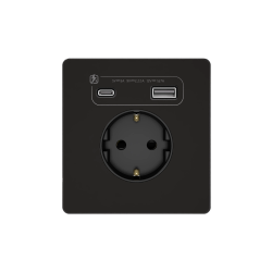 Systeme Infinity, Розетка С/У с ЗК и зар.устр.USB А+С 20Вт (250В, 16А, защит.шторки), Полярная ночь