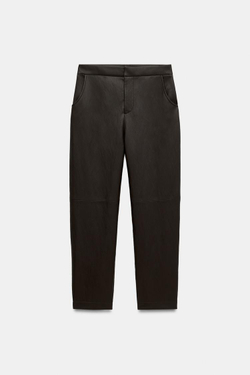 ZARA ЗАУЖЕННЫЕ БРЮКИ ИЗ ИСКУССТВЕННОЙ КОЖИ, КОРИЧНЕВЫЙ