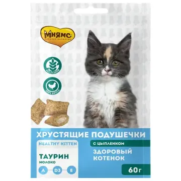 Мнямс лакомство для котят хрустящие подушечки с цыпленком и молоком (60)