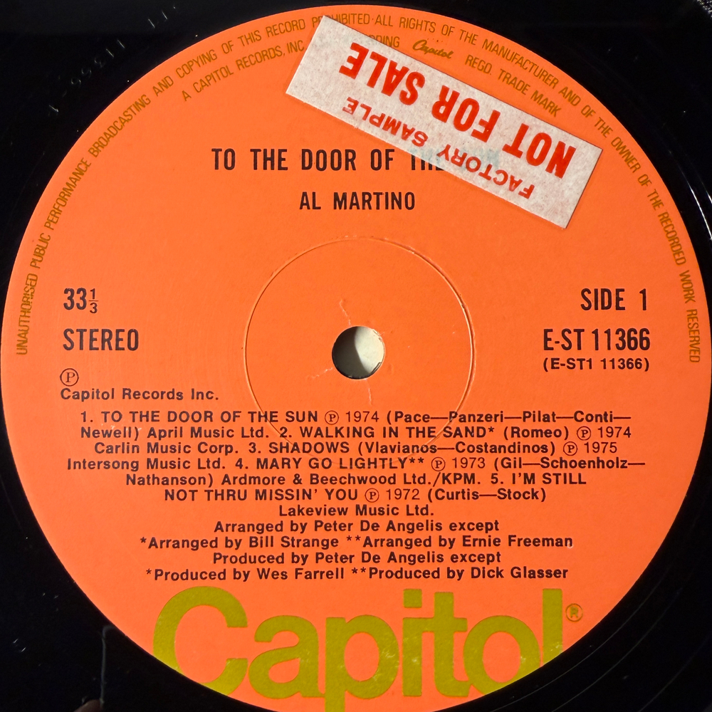 Al Martino ‎– To The Door Of The Sun (Англия 1975г.) Promo