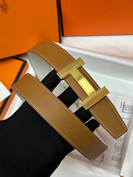 Двусторонний ремень Hermes, Коричневый/белый