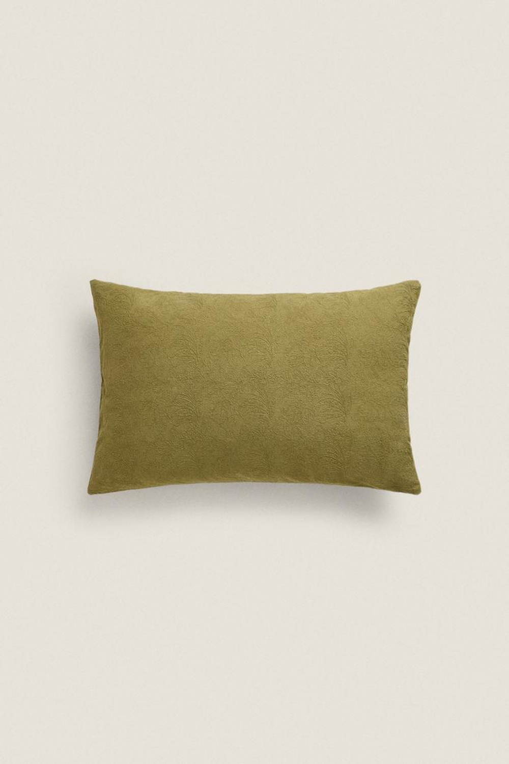 ZARA HOME ЖАККАРДОВЫЙ ЧЕХОЛ ДЛЯ ДЕКОРАТИВНОЙ ПОДУШКИ С ВЫШИВКОЙ, ЗЕЛЕНЫЙ