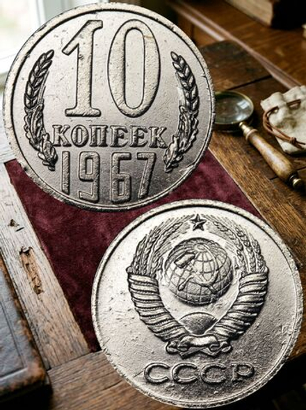 10 копеек 1967 года СССР. Советский Союз. Погодовка. Советы. Копия редкой монеты никель