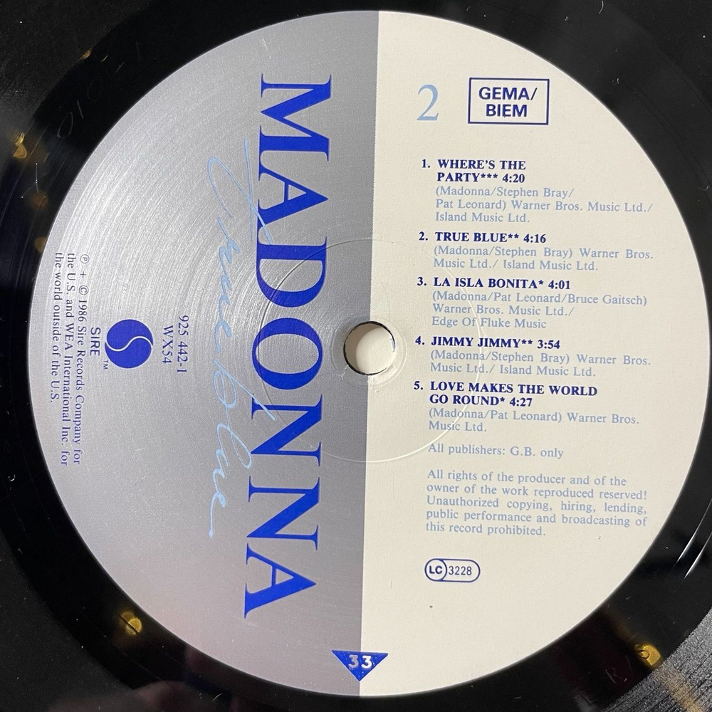Винтажная виниловая пластинка LP Madonna True Blue (Germany 1986) Papa Don't Preach