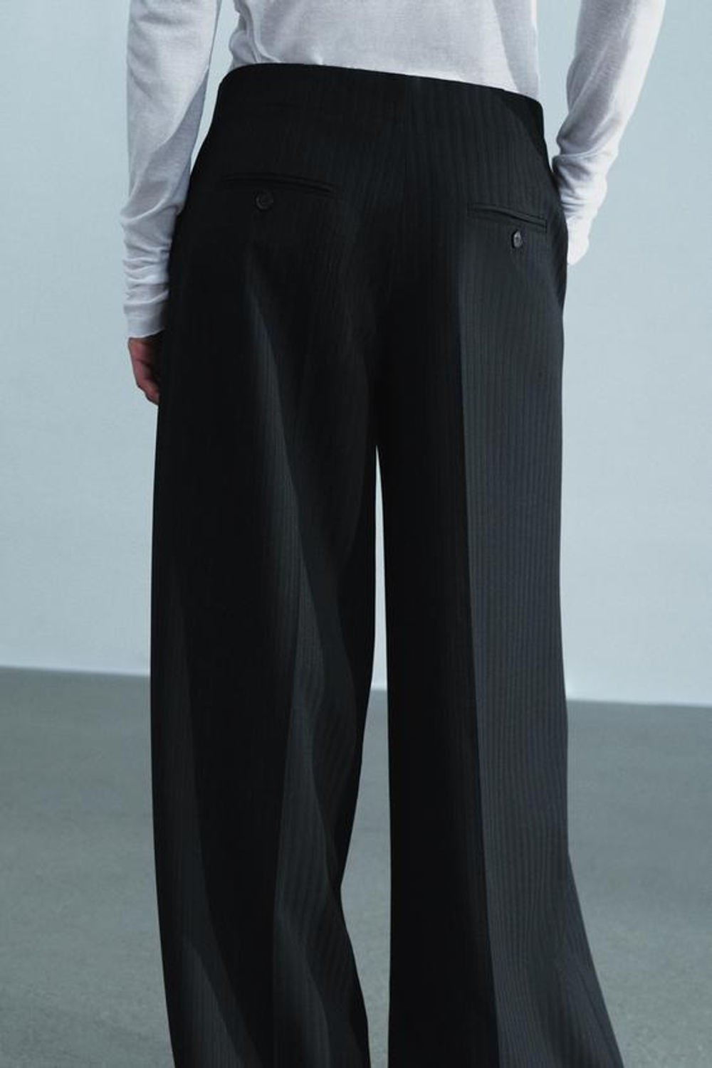 ZARA ШИРОКИЕ БРЮКИ В ПОЛОСКУ — ZW COLLECTION, ЧЕРНЫЙ