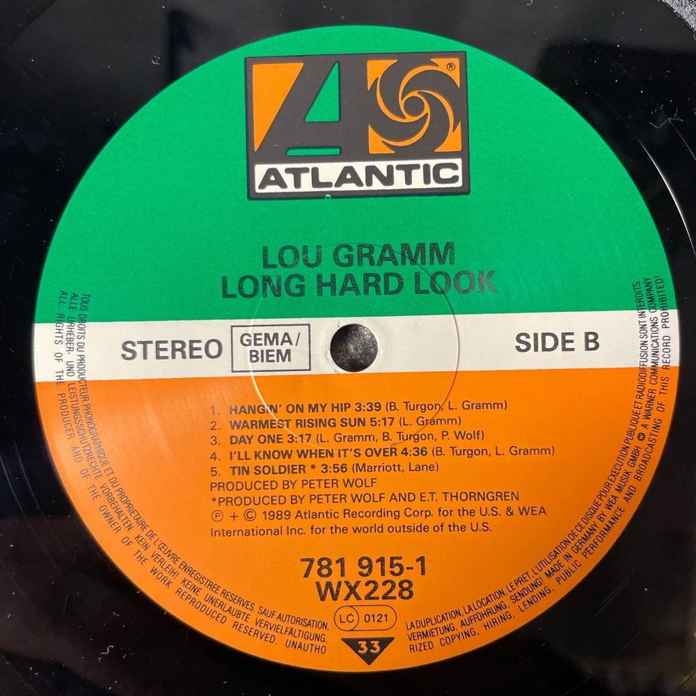 Винтажная виниловая пластинка LP Lou Gramm Long Hard Look (Germany 1989) Broken Dreams