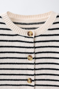 ZARA КАРДИГАН В ПОЛОСКУ С КАРМАНОМ «СЕРДЦЕ», ЭКРЮ/ЧЕРНЫЙ