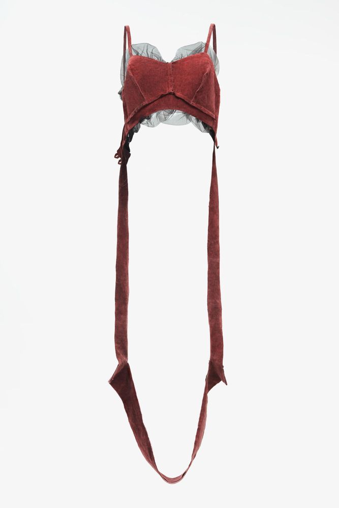 ZARA X JOHN GALLIANO БАРХАТНЫЙ ТОП С КОНТРАСТНЫМИ ДЕТАЛЯМИ, БУРГУНДИ