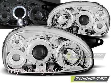 Передние фары Opel Corsa B angel eyes chrome
