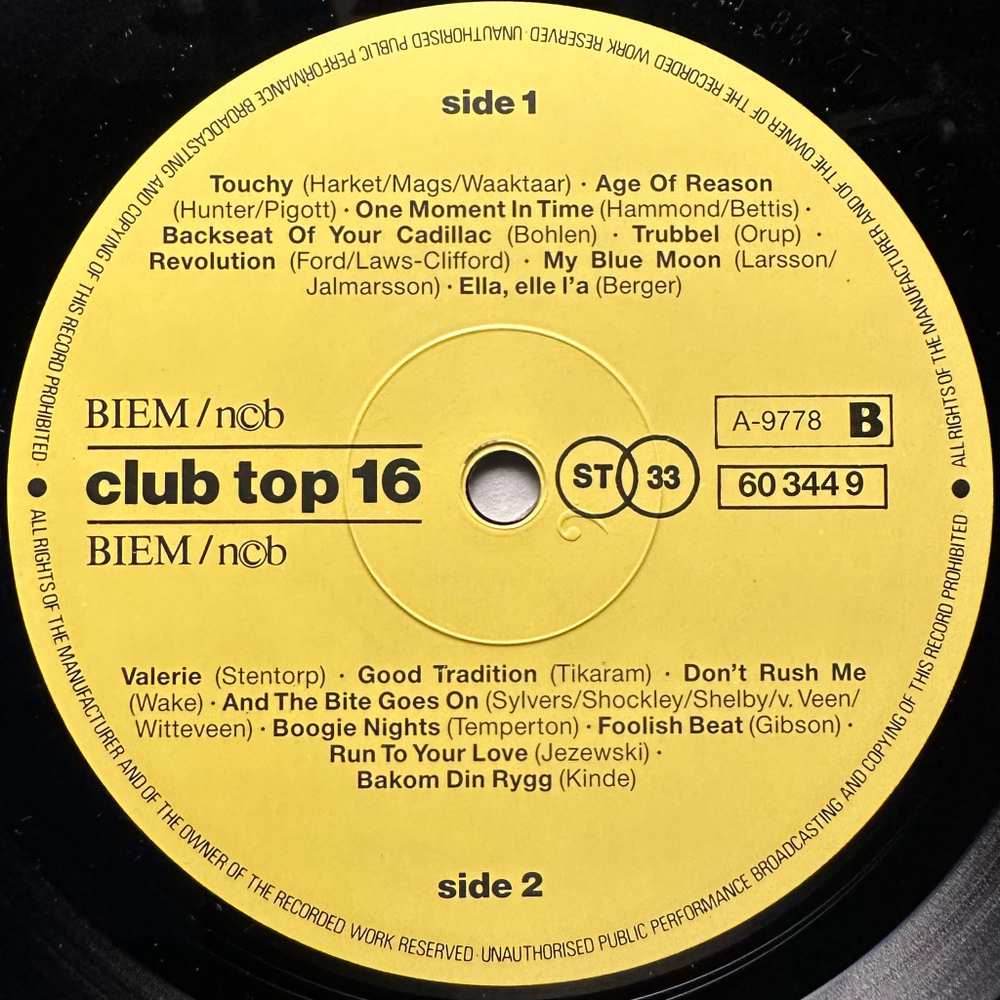 Сборник Club Top 16 International Top Hits (Швеция 1989г.)