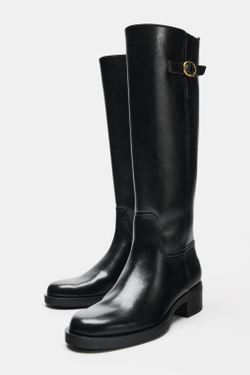 ZARA ЖОКЕЙСКИЕ САПОГИ С ПРЯЖКОЙ, ЧЕРНЫЙ