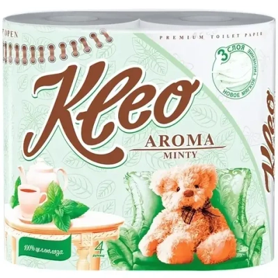 Бумага туалетная МЯГКИЙ ЗНАК Kleo 3 сл., 4 рул., Мята, зеленая✦